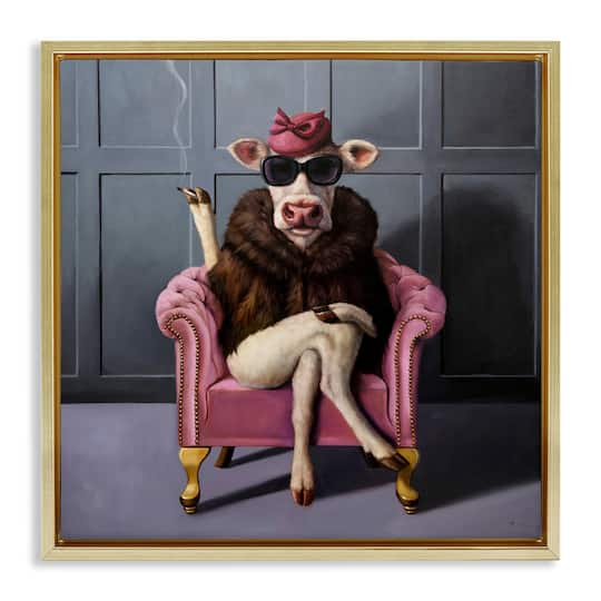Stupell Industries Trendy Pink Glam Cow Floater Framed Art